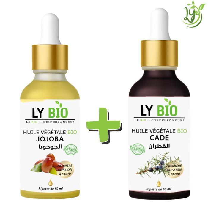 Pack d'huiles - LYBIO - Huile Jojoba 50ml - Pipette - Huile Cade 50ml - Pipette - Hydratant