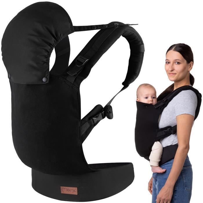 MoMi COLLET – Porte-Bébé Ergonomique et Physiologique – Portage Avant / Arrière – Réglable – Jusqu’à 15 kg – Noir