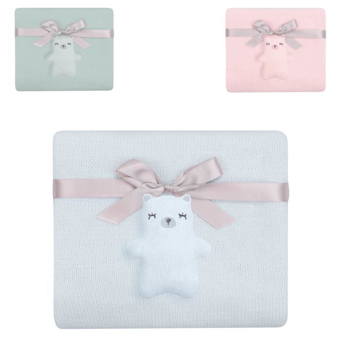 Kikkaboo couverture bébé ours, 100 x 75 cm, 100% coton, couverture douillette [Bleu]