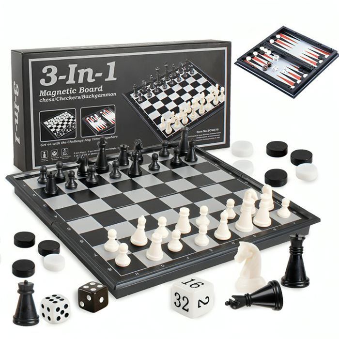 Jeu d'échecs / dames / backgammon 3 en 1