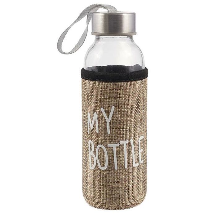 Gourde en verre avec housse en tissu amovible - Bouteille d'eau , Multi couleur
