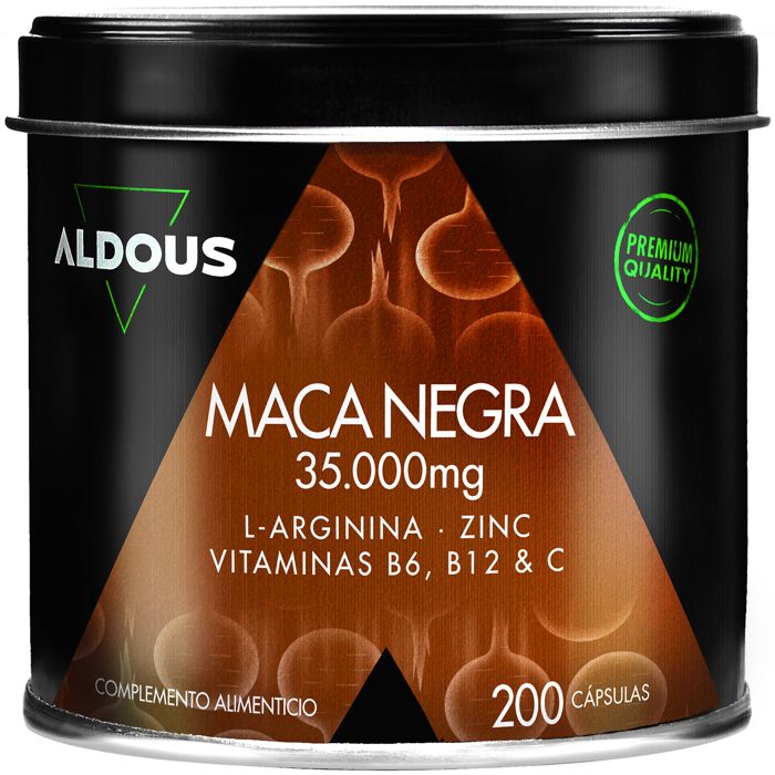 Aldous Bio - Maca Noire Péruvienne 35000mg | Extrait 20:1 | 200 gélules | Arginine, Zinc, Vitamine C, B12 et B6 - Augmente l'énergie