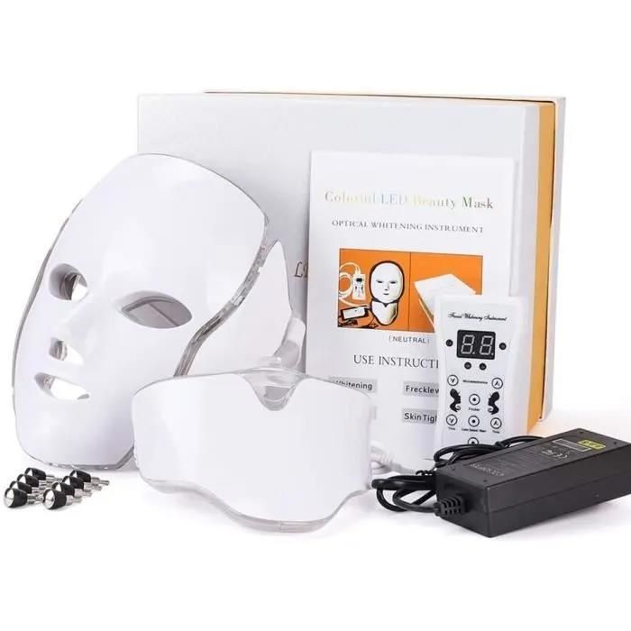 Masque facial lumineux 7 couleurs – Soin rajeunissant pour le visage et le cou par photothérapie.