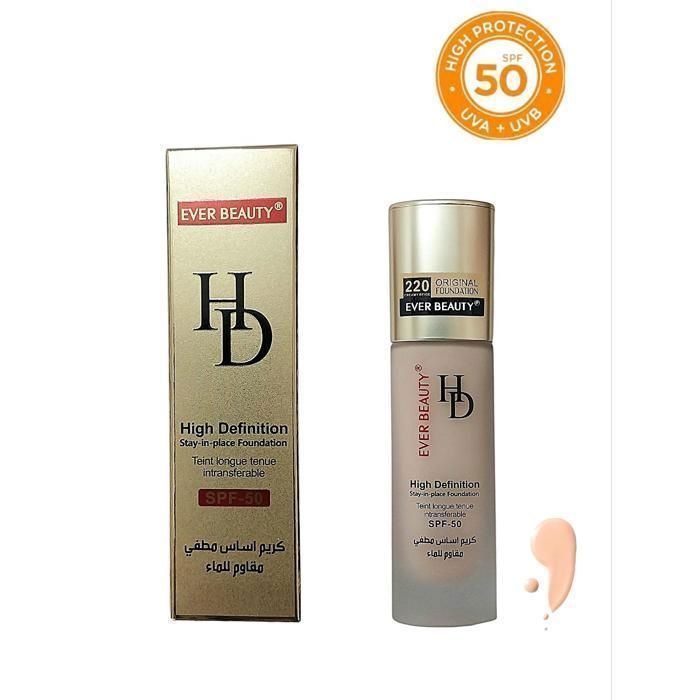 Fond de teint fluide - EVER BEAUTY - 220 - SPF 50 - Teint naturel - Tous types de peau