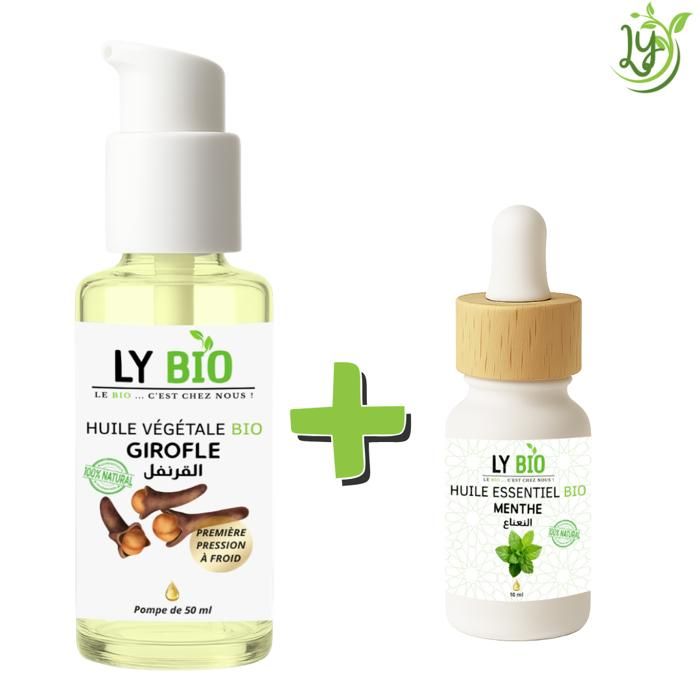 LYBIO PACK HUILE GIROFLE 50ML - POMPE + HUILE ESSENTIEL MENTHE 10ML