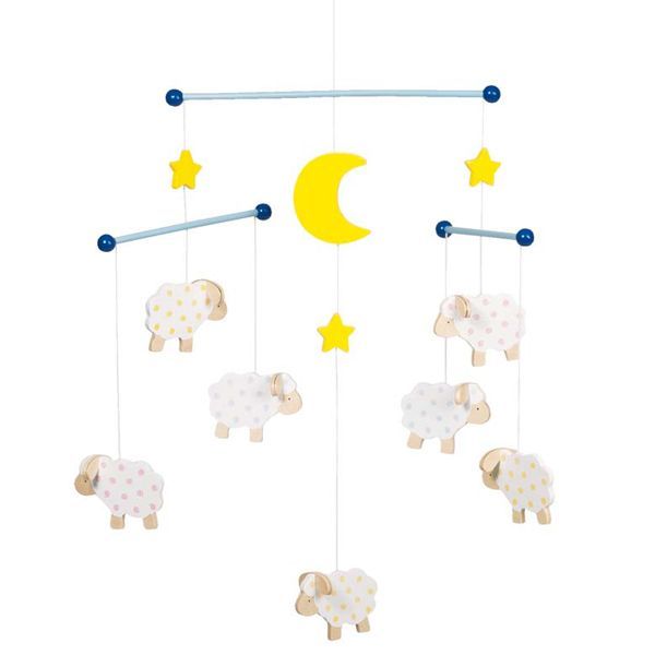 Mobile en bois - Goki - Petits moutons - Mixte - Bébé - Jaune