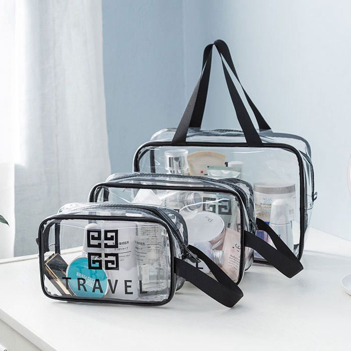 Pack 3Pcs Sac de Maquillage Large avec 2 Trousse Transparent Motif Travel