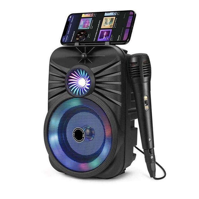 Haut-parleur Bluetooth sans fil pour des fêtes en plein air avec lumières LED flamme, idéal pour la musique et le karaoké.