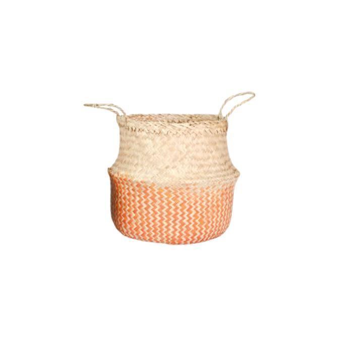 Panier en osier - VETNAM - Beige/Orange - 26x15x38 cm - Résistant - Design coloré