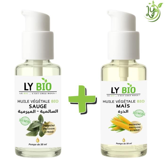 Pack Huile - LYBIO - Huile Sauge et Huile Mais - 50ml - Hydratant - Purifiant
