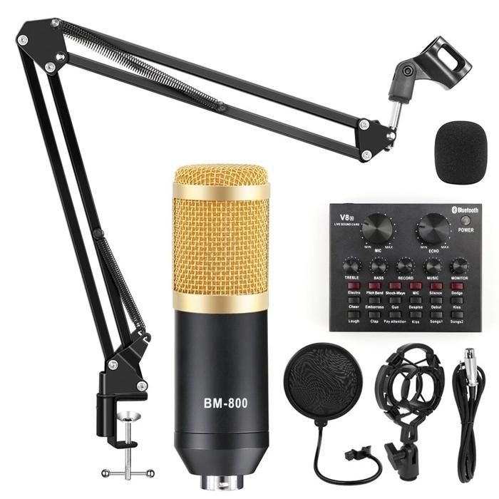 Pack Complet Microphone de Studio BM-800 Avec carte son V8 et son Support Flexible