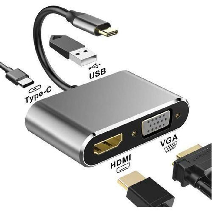 Adaptateur Hub USB - High Quality - 4 en 1 - HDMI 4K - VGA - RJ45 Ethernet