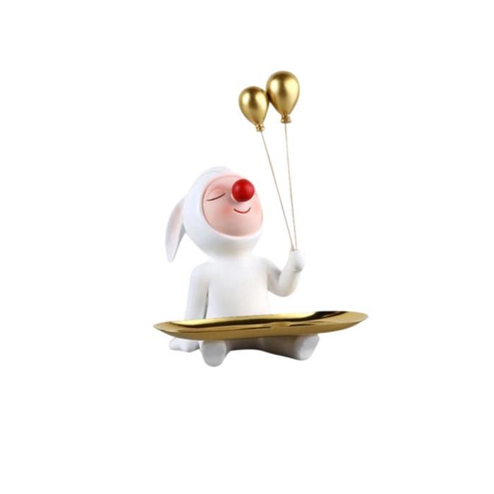 STATUE PRESNTOIR LAPIN NEZ ROUGE AVEC 2 BALLONS DOREE