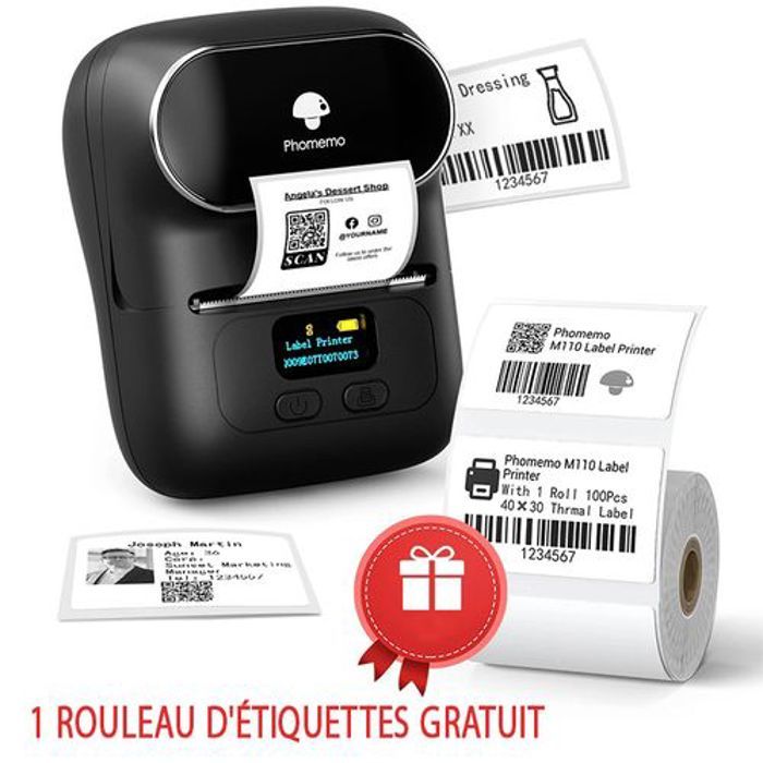 Phomemo M110 Imprimante d'étiquettes Bluetooth thermique Etiqueteuse Compatible avec Android, iOS + Rouleau