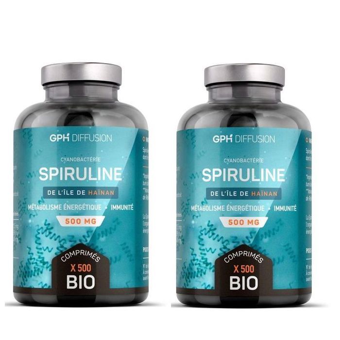 Spiruline Bio 500 mg – 1000 comprimés, soit 2 boîtes de 500 comprimés chacune, origine Île de Hainan