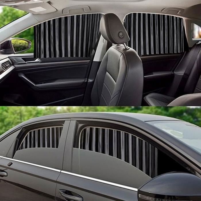 Rideaux de protection solaire - Noir - 4 Pcs - Installation facile - Protection UV - Tissu écologique