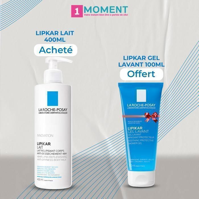 Lait relipidant corps - LA ROCHE-POSAY - LIPIKAR - 400ml - Gel lavant 100ml offert - Hypoallergénique