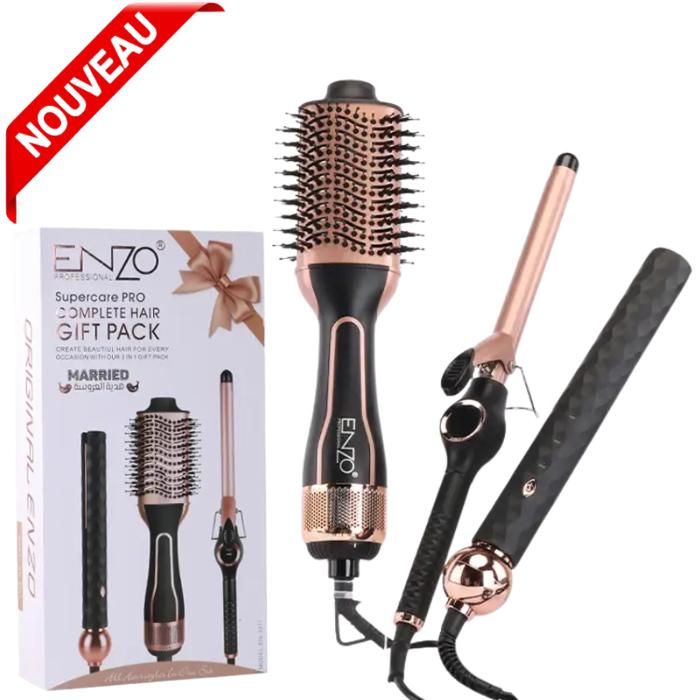Coffret 3 En 1 Brosse chauffante + lisseur + fer à onduler Pour Une Coiffure Parfaite  EN-3311