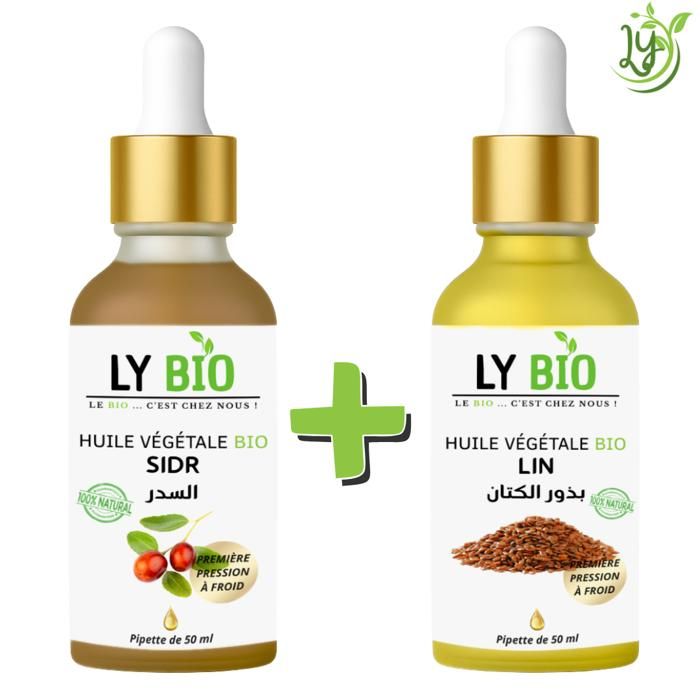 Pack Huile - LYBIO - Huile Sidr 50ml - Pipette - Huile Lin 50ml - Pipette - Hydratant