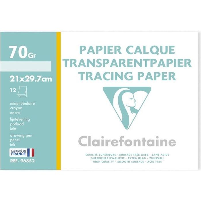 CLAIREFONTAINE - Papier calque - 21 x 29,7 - 12 feuilles - 70/75G