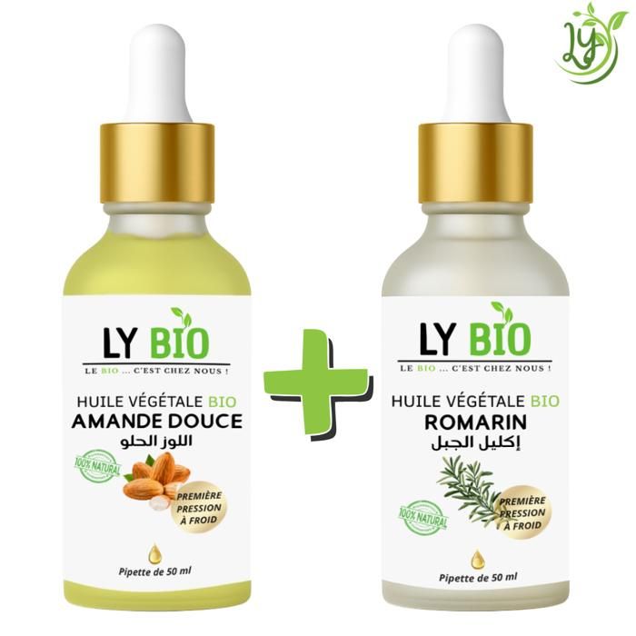 LYBIO PACK HUILE AMANDE DOUCE 50ML - PIPETTE + HUILE ROMARIN 50ML - PIPETTE