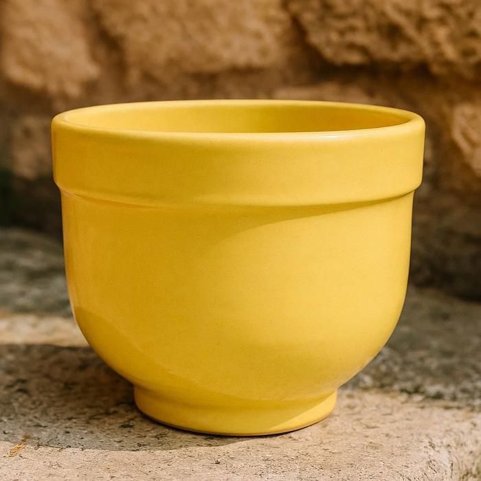 Pot en céramique - GENERIC - Tournée et peinte à la main - Jaune - H 18 cm - L 20 cm