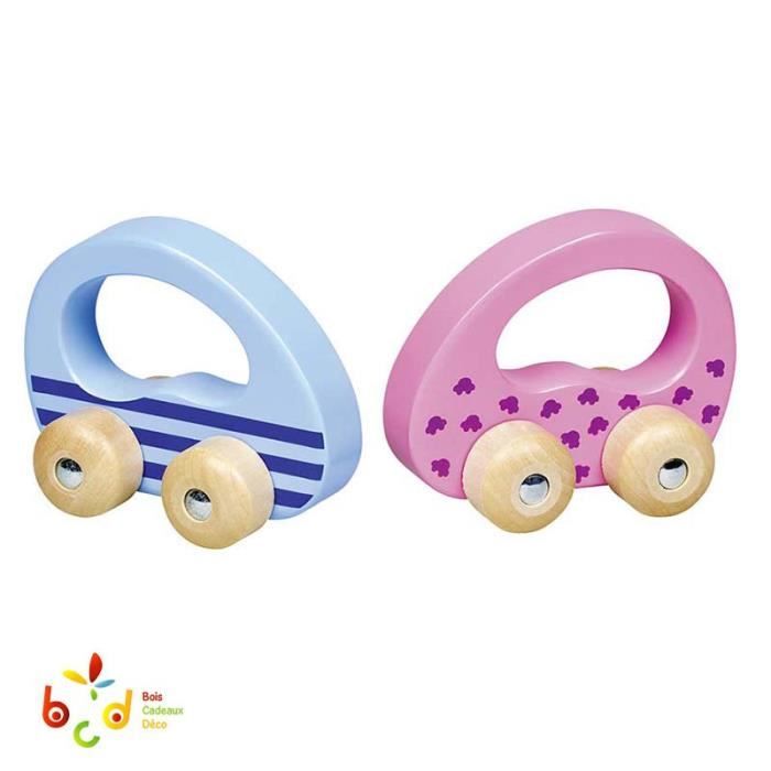 Voitures en bois naturel coloré pour enfants - GOKI - Poignée pour faire rouler - Mixte