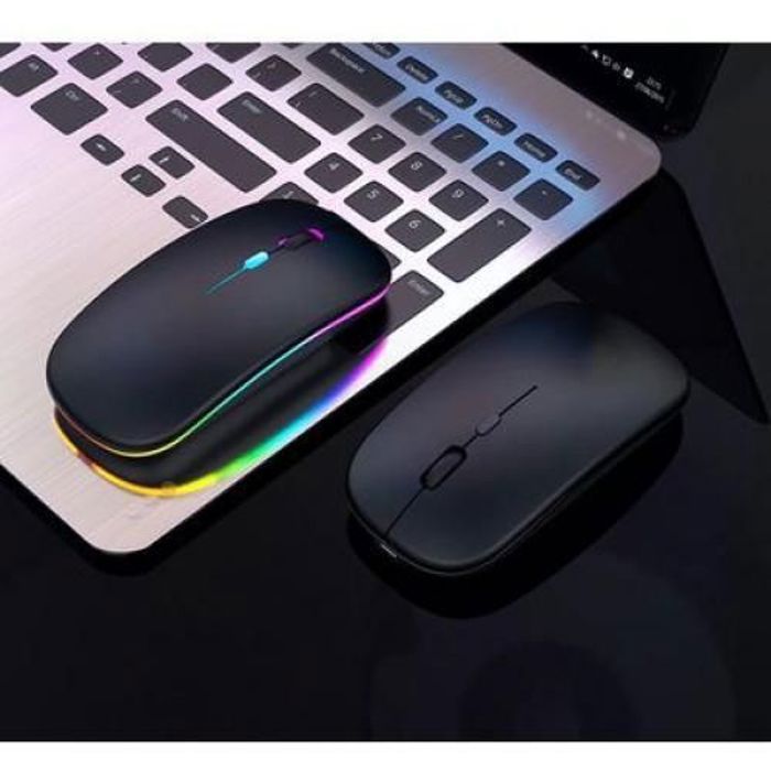 Azami Tech Souris noir sans fil,rechargeable et silencieuse,Bluetooth éclairage LED RGB