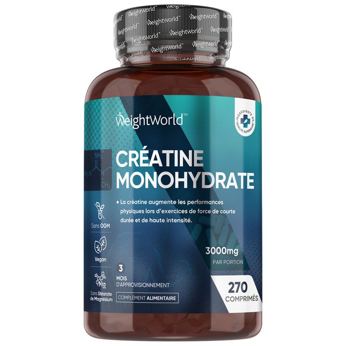 Créatine Monohydrate 3000mg Vegan 100% Pure - Augmente Performance Physique & Force Musculaire Pre Workout Pour Sportifs et Athlètes