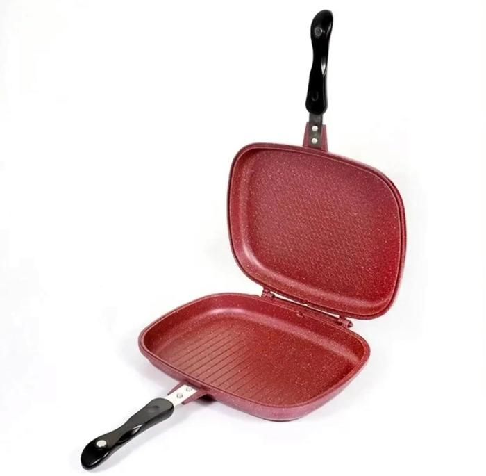 Poêle double - ITALY HOME - Fry - 36 cm - Rouge - Antiadhésive - Cuisson rapide
