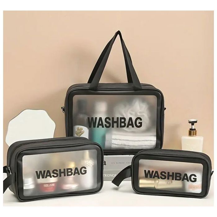 3 Sacs de Maquillage Large Washbag Transparent Trousse De Toilette Transparente Imperméable pour Femme