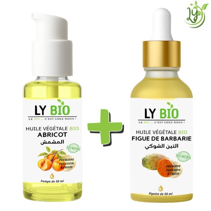 LYBIO PACK HUILE ABRICOT 50ML - POMPE + HUILE FIGUE DE BARBARIE 50ML - PIPETTE