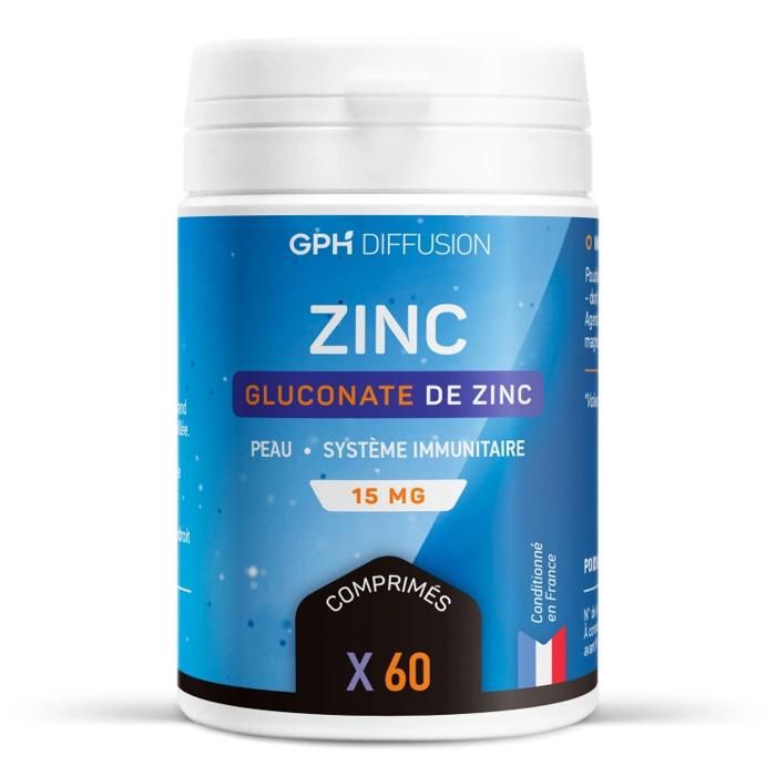 Gluconate de zinc - 15 mg - 60 comprimés - Peau - Système immunitaire