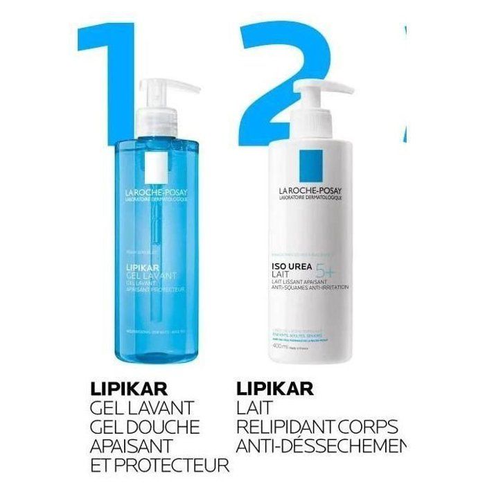 Lait et Gel Lavant - La Roche Posay - Lipikar - 400 ml - Peau Sèche - Sans Paraben
