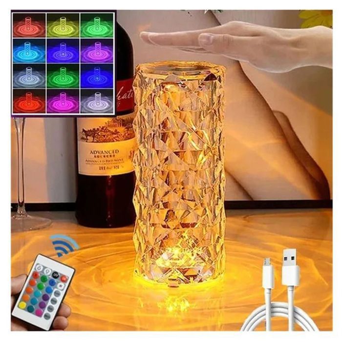 Lampe de Table Diamant : 16 Couleurs, Rechargeable USB et Télécommande