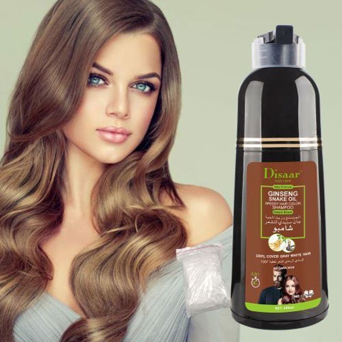Disaar Shampoing colorant pour cheveux, Ginseng et huile de serpent, brun, 400ml