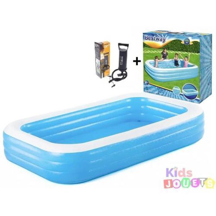 Piscine familiale gonflable - Bestway - Rectangulaire 305x183x46 cm - Pompe incluse - 544 L - 6 ans et plus