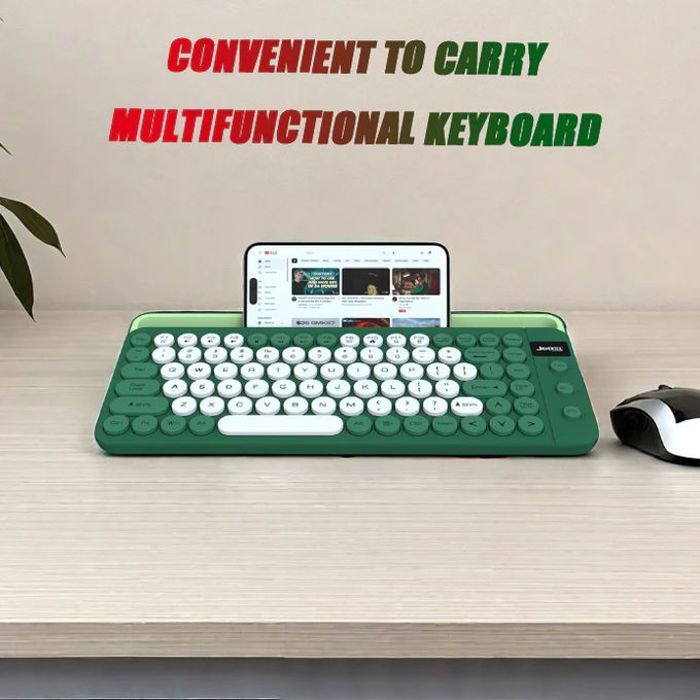 Jedel Clavier sans fil WKB100 90 touches 2,4 GHz sans fil + Bluetooth rechargeable Multimedia avec support Téléphones et tablettes