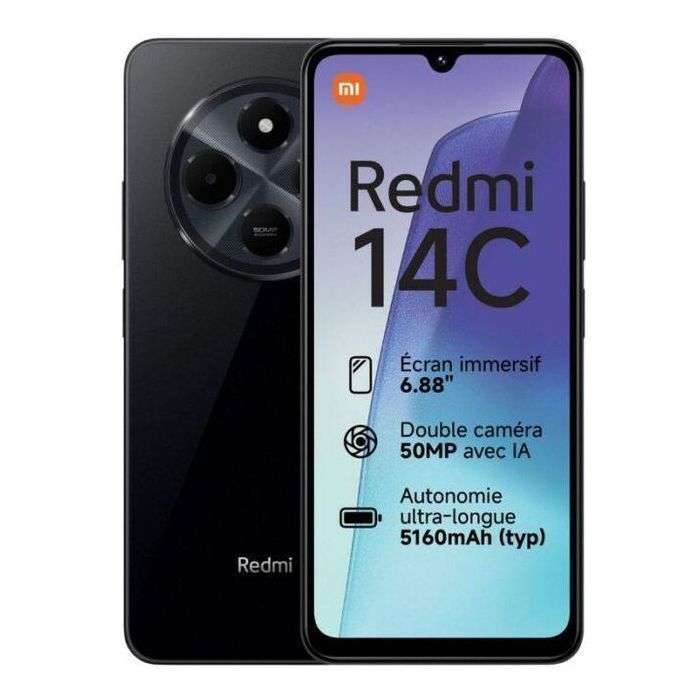 Xiaomi Redmi 14C - Smartphone 4G 256 Go, 8 Go RAM - Écran 6,74" HD+ - Noir Minuit