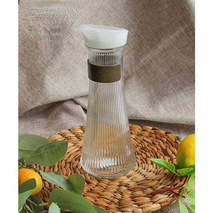 Carafe d'eau + Detail en cuir  , Multiusage -Pot de stockage en verre,- bouteille de jus  ou d eau 1L