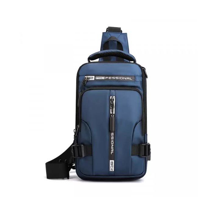 Sac de poitrine pour hommes et femmes, sac à dos de sport étanche avec port de chargement USB, couleur BLUE