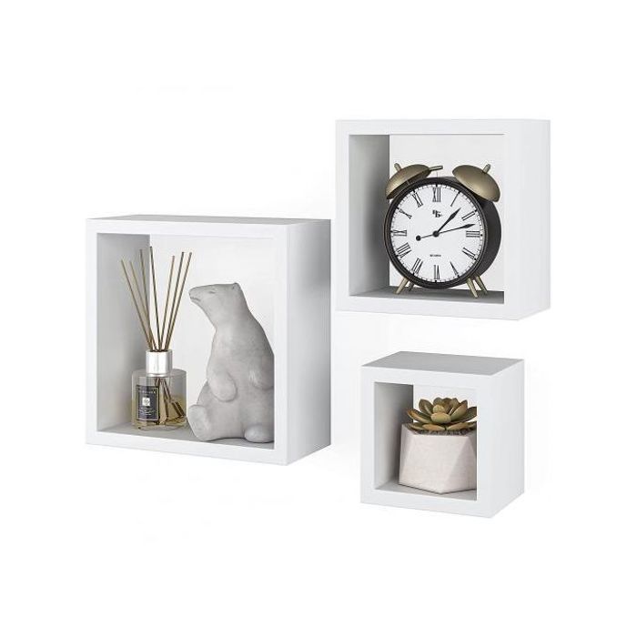 Étagères Murales - MDF - Cube - Lot de 3 - Blanc - Design Contemporain - Prêtes à Accrocher