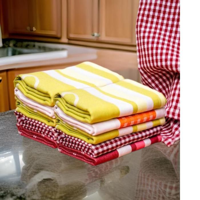 Torchons - Asswane - Pack de 12 - 100% coton - 50x60 cm - Multicolore