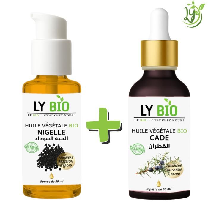 Pack Huile - LYBIO - Huile Nigelle 50ml - Pompe - Huile Cade 50ml - Pipette