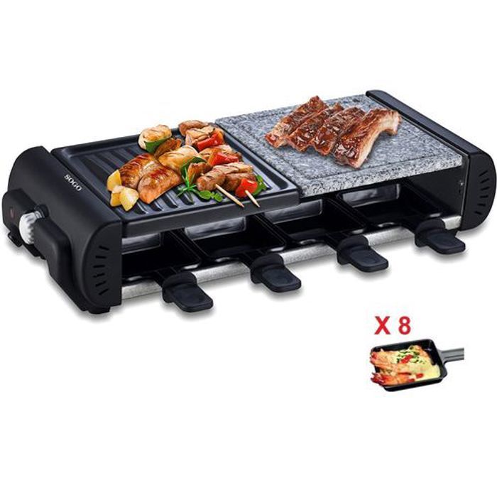 Appareil à Raclette - KIWI - 8 Poêlons - Grille en Fonte - Revêtement Anti-adhérent - 1200 Watts