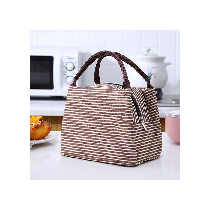 Sac à Lunch Isotherme Réutilisable en Tissu Oxford, Grande Capacité pour Voyage, Travail, Pique-Nique et Bureau, Marron