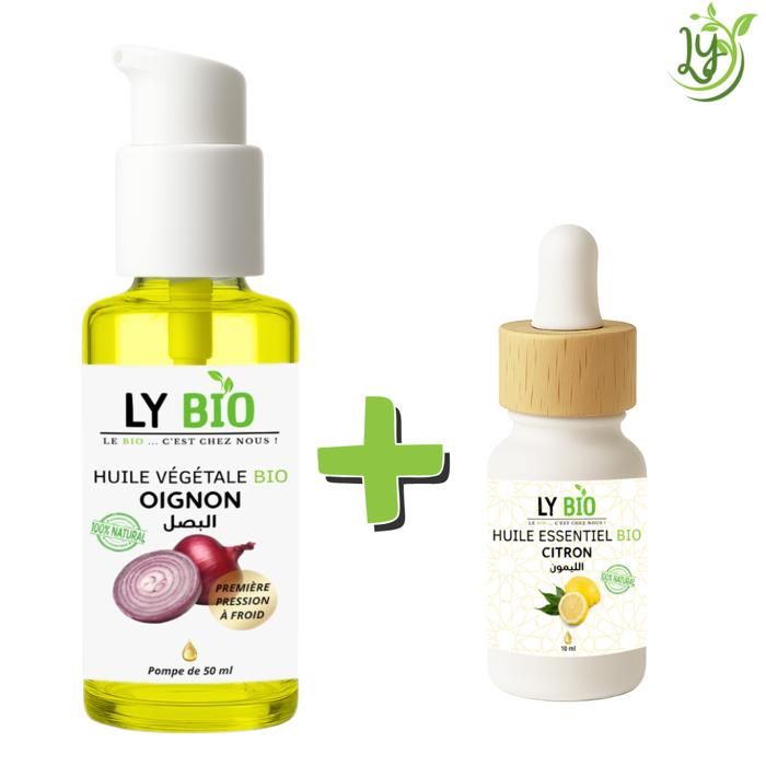 Pack Huile Oignon 50ml - LYBIO - Huile Essentielle Citron 10ml - Hydratant - Mixte - Tous types de cheveux