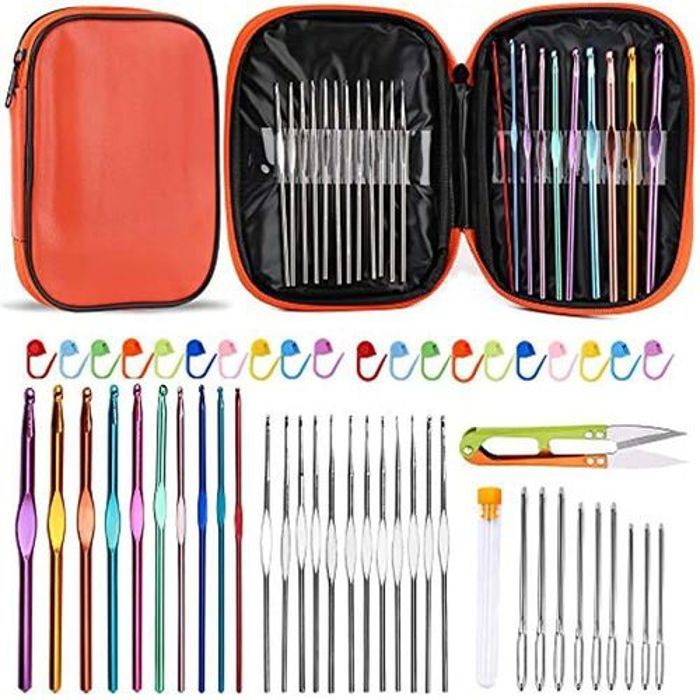 54PCS Crochet Knitting Needles Kit With Stitch Markers And Storage Bag For Fabric