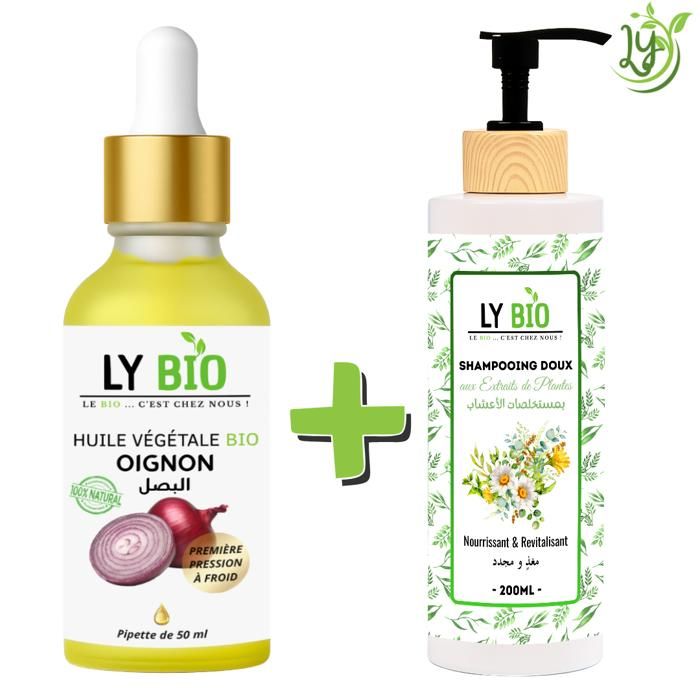 Pack Huile Oignon 50ml - LYBIO - Shampooing 200ml - Nourrissant - Revitalisant - Tous types de cheveux