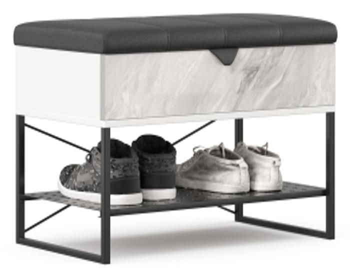 Meuble de rangement - Bench NORD - Design scandinave - MDF blanc - Banquette cuir noir